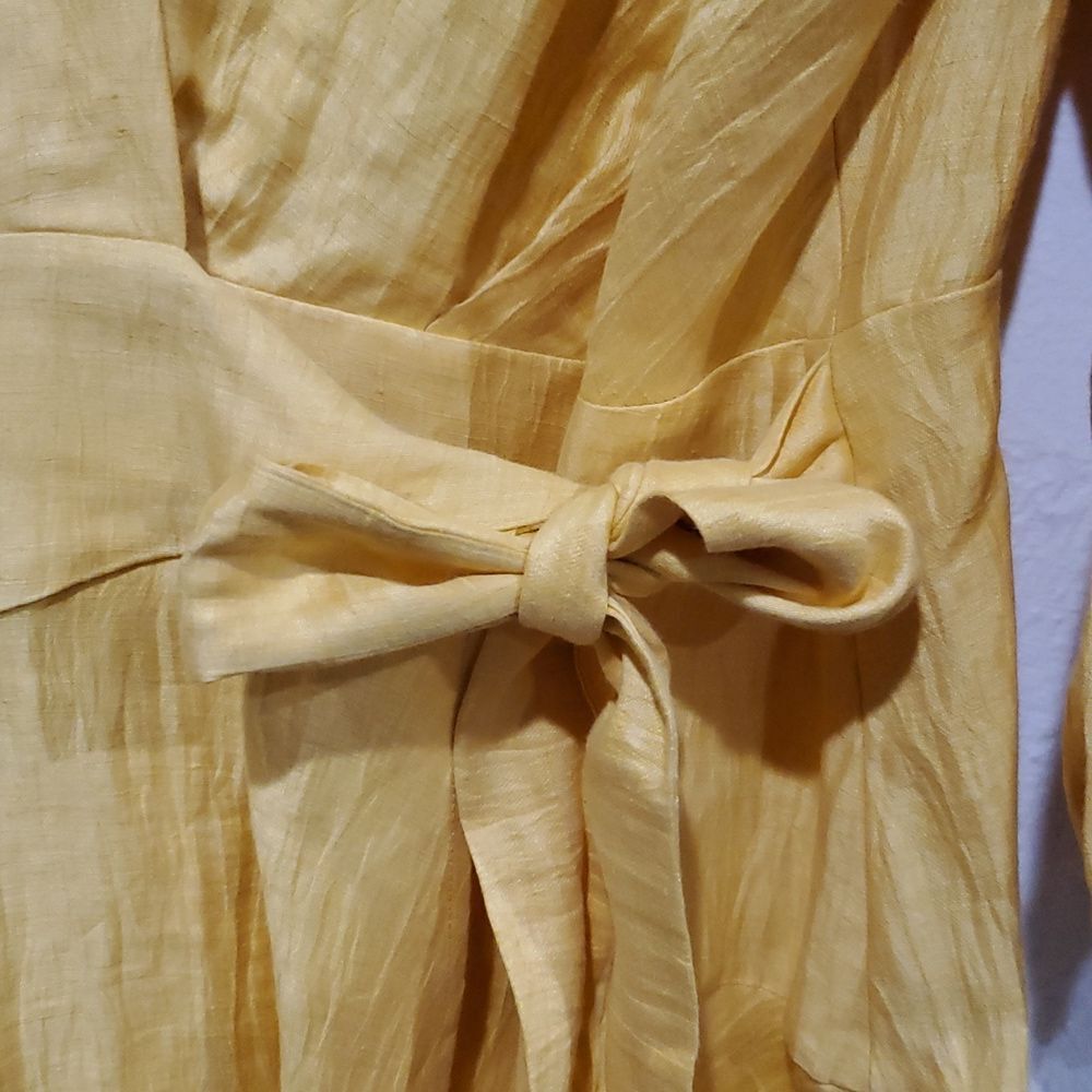 Maje Rifilo Yellow Linen Wrap Dress Size 42 Or 8 - Picture 6 of 16